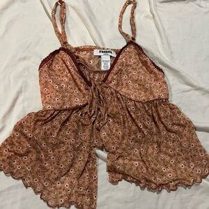 RSQ Floral Spaghetti Strap Top in Brown and Pink